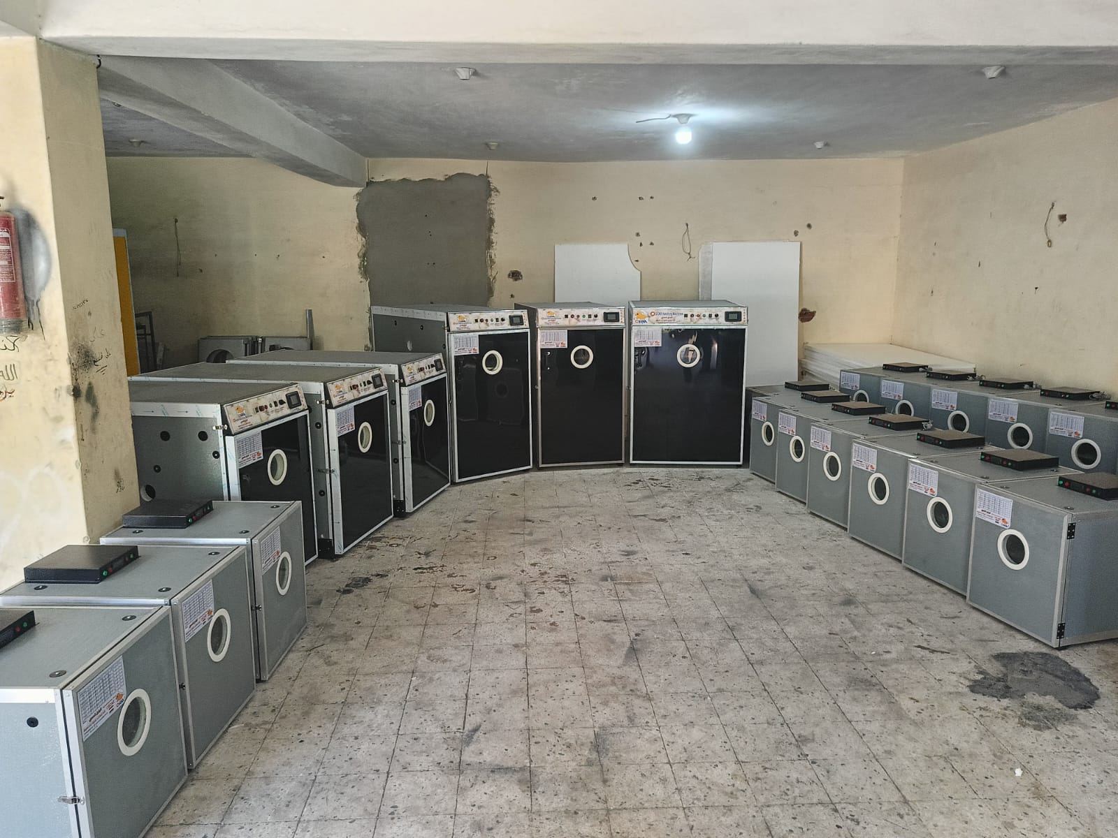 Hatching machines inside the showroom